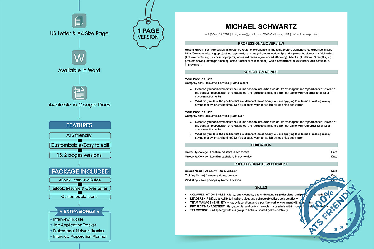 ATS friendly resume word, google doc, a Resume Template by Design_Xlab (Photo 1 of 10)
