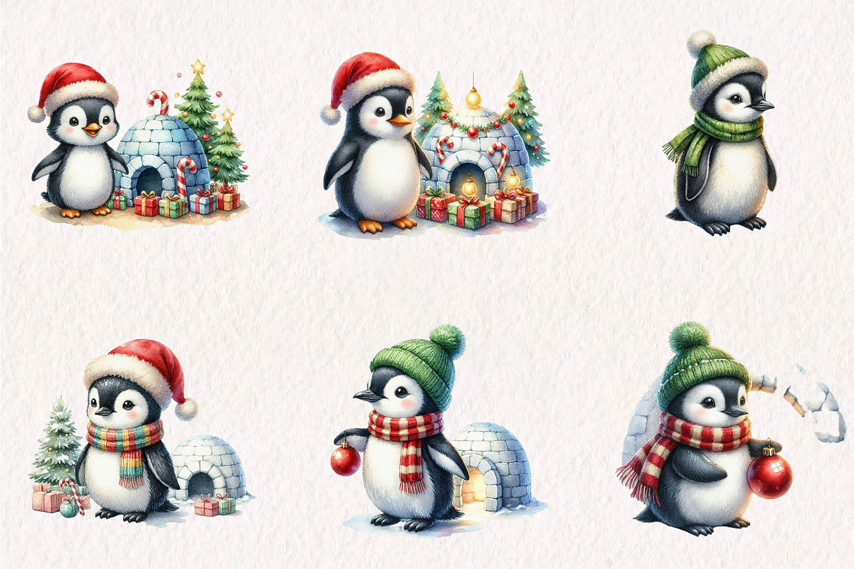 Watercolor Igloo Penguin Collection, a Seasonal Illustration by CreationArt (Photo 3 of 7)
