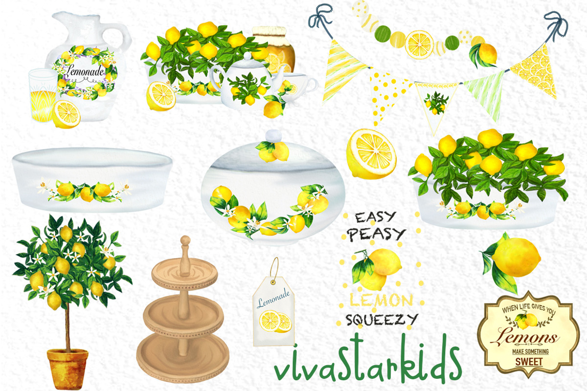 Lemon decor Clipart Lemon tree, a Decorative Illustration by vivastarkids (Photo 2 of 7)