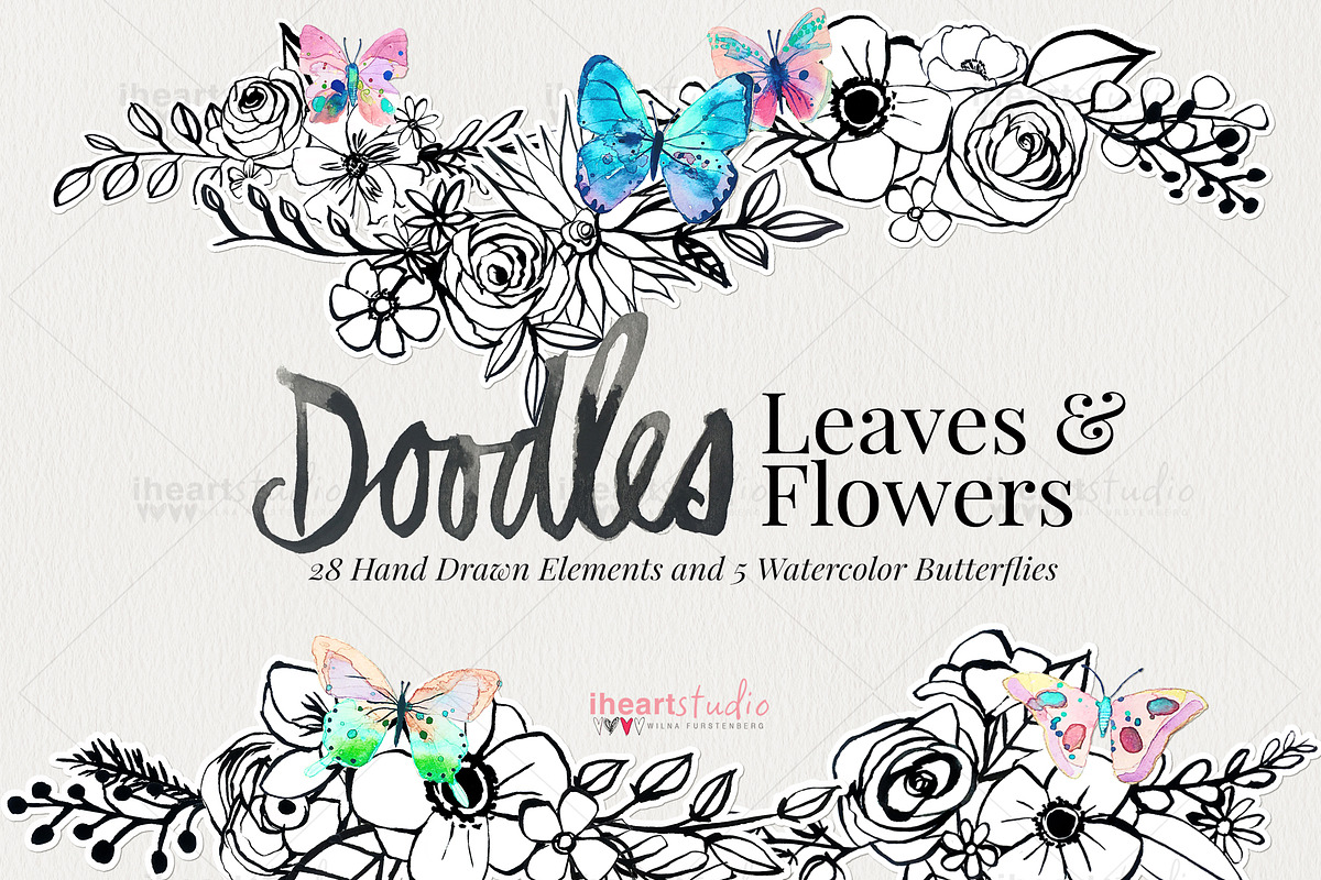 Doodle Leaves and Flowers, an Illustration by iHeartStudio (Photo 1 of 3)