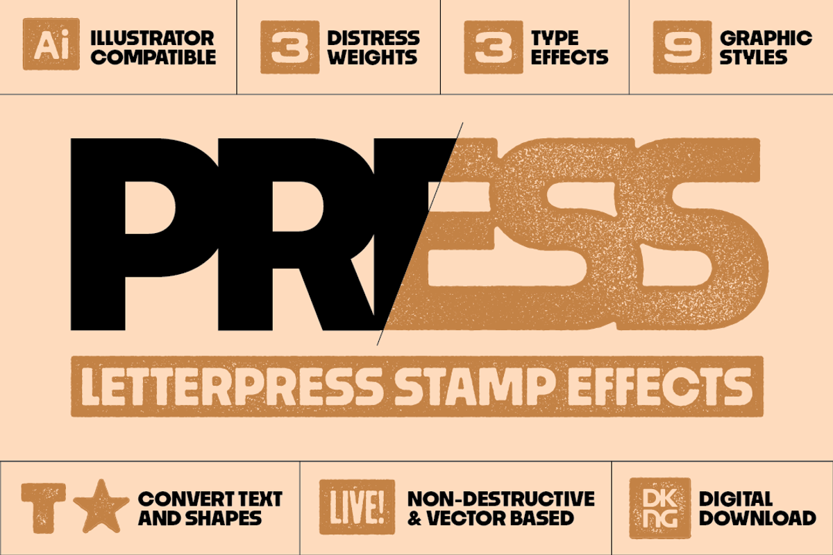 Press: Live Letterpress Stamp Effect, a Layer Style Add-On by DKNG Studios (Photo 1 of 4)