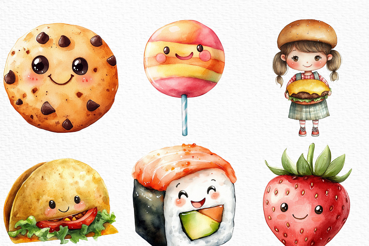 Cute Cartoon Food Clipart, an Illustration by Craft Nest (Photo 3 of 6)