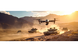Military drone flying over tanks in, a Technology Photo by Igor Tichonow