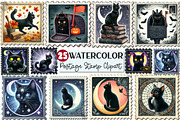 Halloween Black Cat Postage Stamp PN, an Illustration by Rose Art (Thumbnail 1 of 4)
