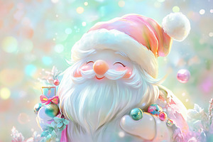A cheerful, cartoon-style Santa Claus with a fluffy white beard, wearing a pink, an Arts & Entertainment Photo by Textures & Backgrounds