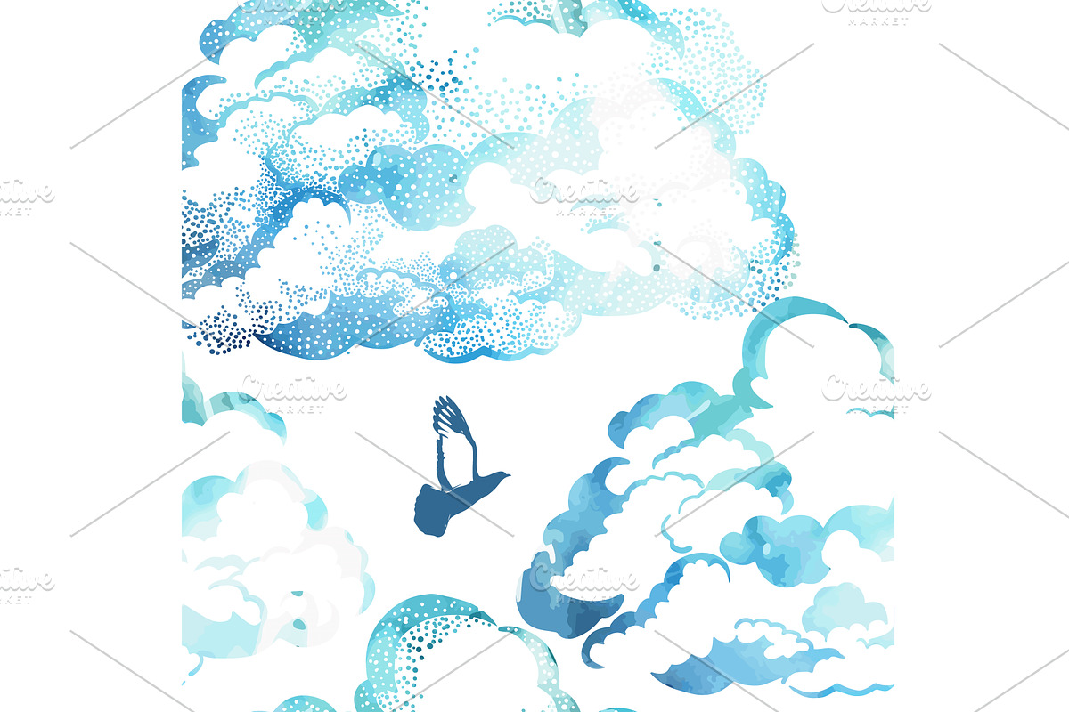 Clouds seamless background with, an Illustration by Nenahliadava Design