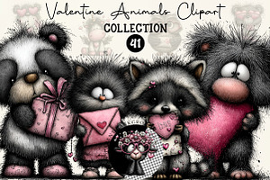 Watercolor Valentine Animals Clipart, an Illustration by DreamCafeArt