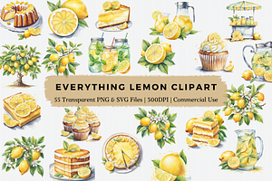 Watercolor Everything Lemon Clipart