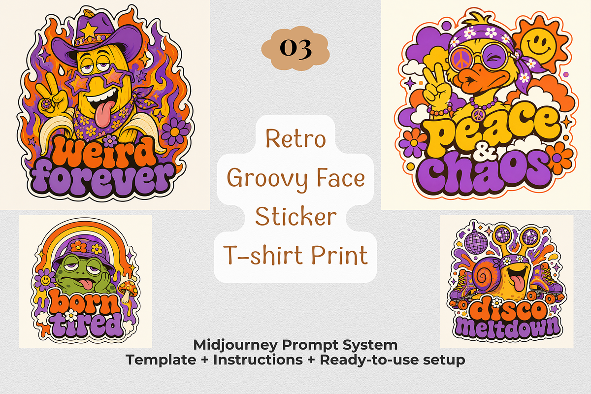 Retro Groovy Sticker T-Shirt Prompts, a Seasonal Illustration by Print Haven Mochi Vintage (Photo 4 of 8)