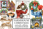 Watercolor Farmhouse Christmas Clipa, an Illustration by Libby Wishes (Thumbnail 1 of 7)