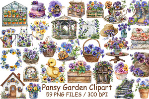 Watercolor Pansy Garden Clipart, an Illustration by Design Market