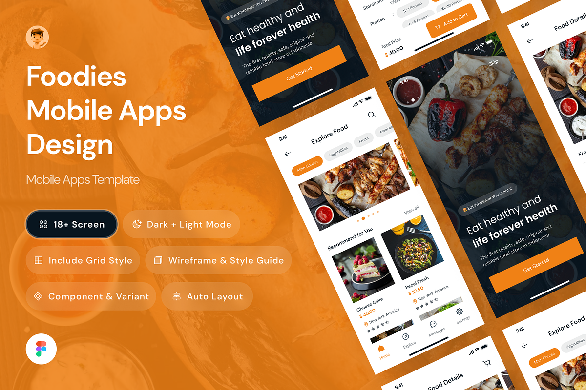 Foodies Mobile App UI Kit Template, an UI Kit Template by andrisetiawannn (Photo 1 of 3)