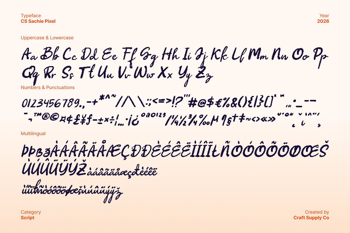 CS Sachie Pixel, a Script Font by Craft Supply Co. (Photo 8 of 8)