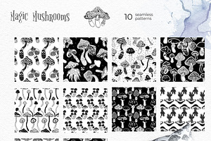 Magic MUSHROOMS. 60 BW Vector Set.