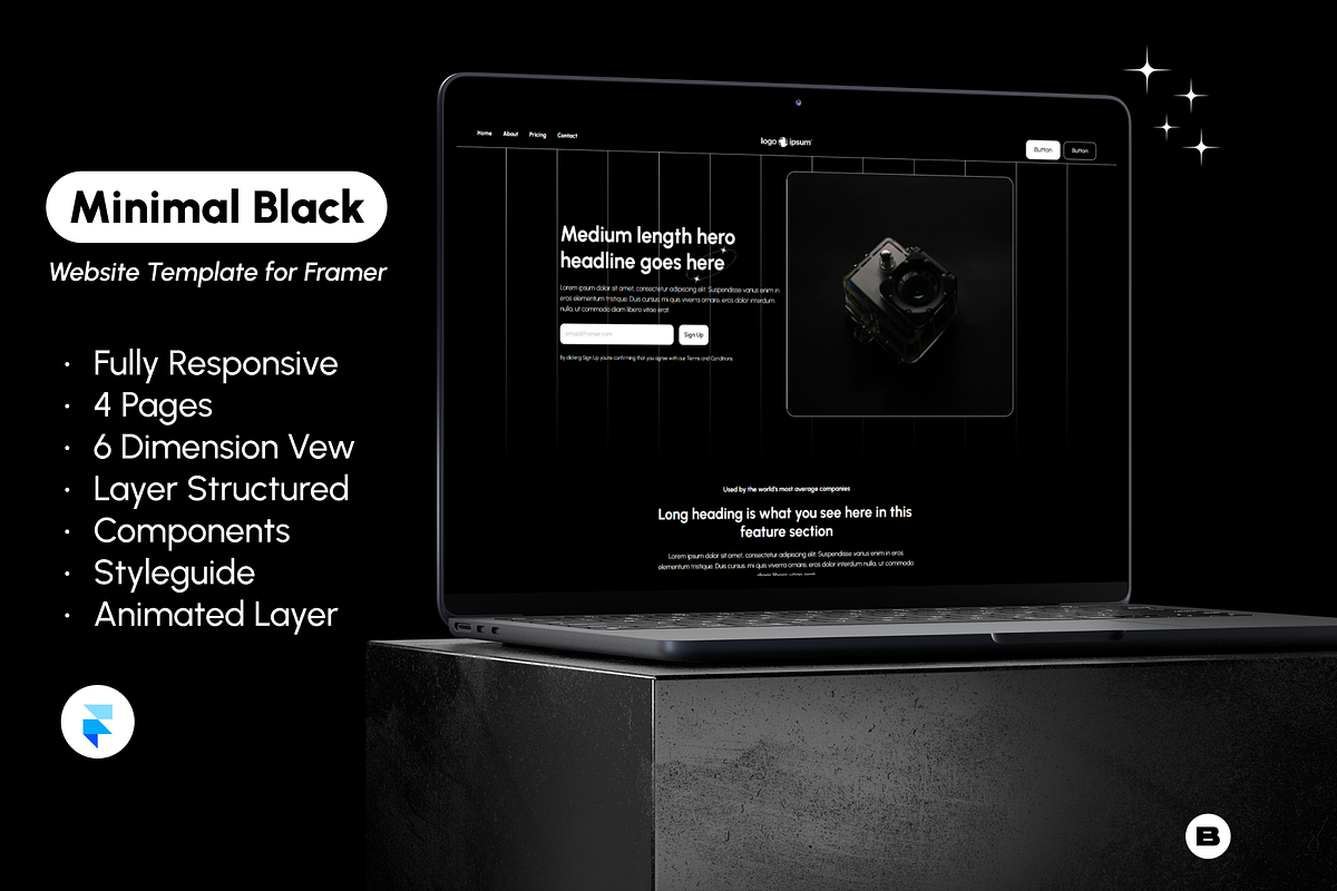 Minimal Black | Framer Template, a Landing Page Template by bonjourdsgnco (Photo 1 of 5)