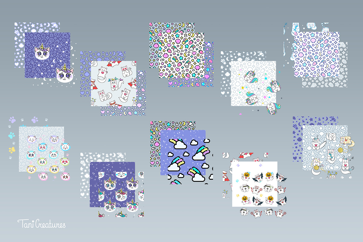 Kawaii cats | Clipart & patterns, an Illustration by TaniCreatures (Photo 10 of 11)