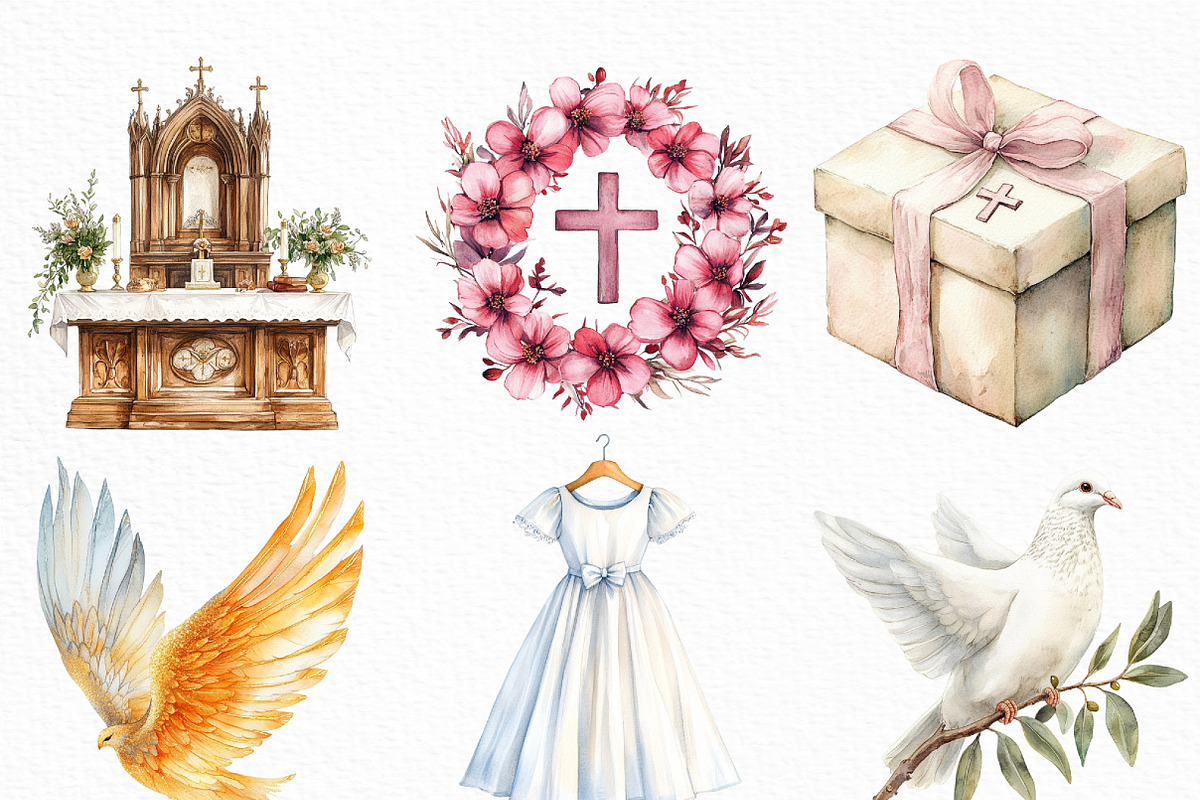 Watercolor First Communion Clipart, an Illustration by Craft Nest (Photo 3 of 6)