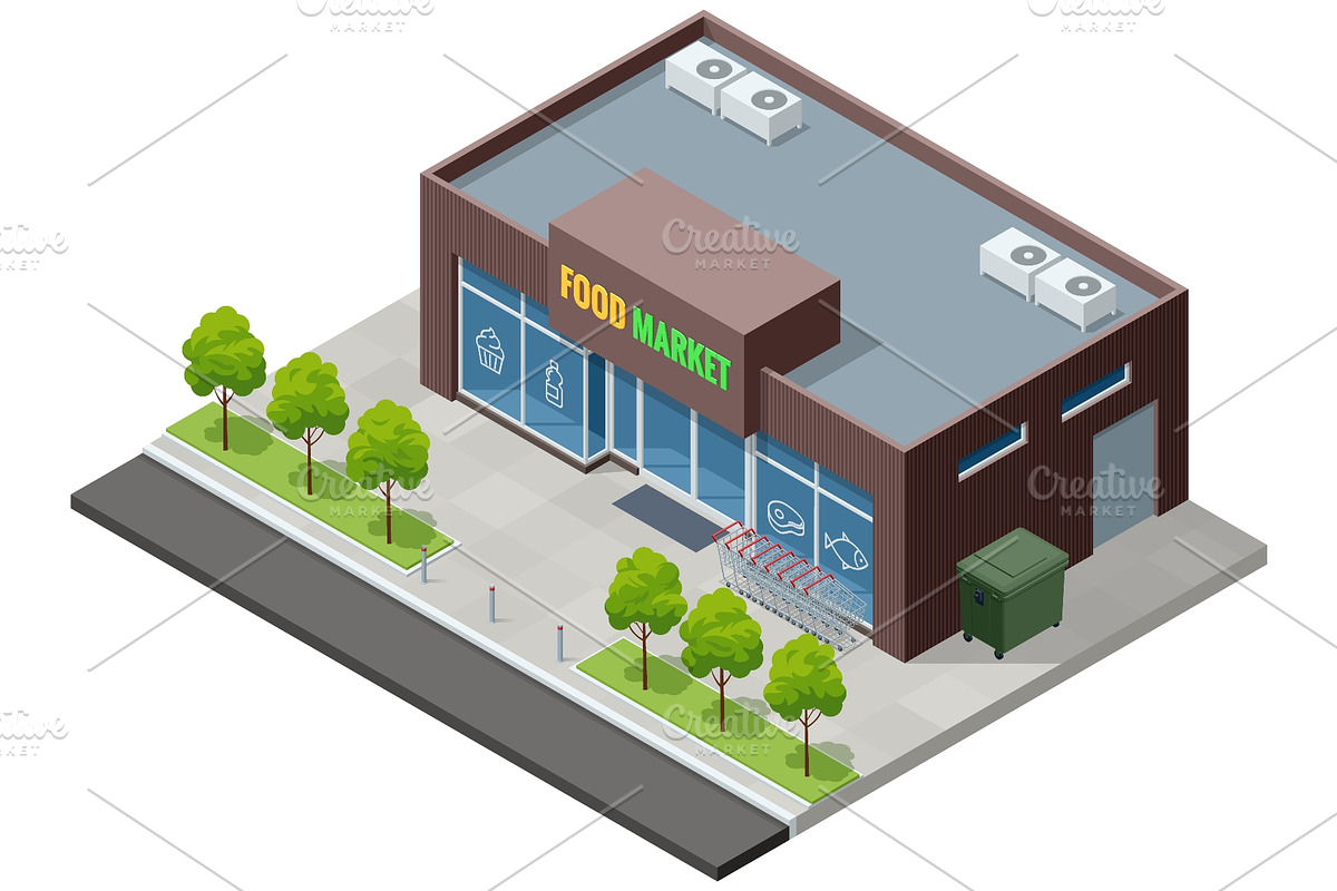 Isometric Food Market Exterior with, an Object Illustration by Golden Sikorka (Photo 3 of 3)