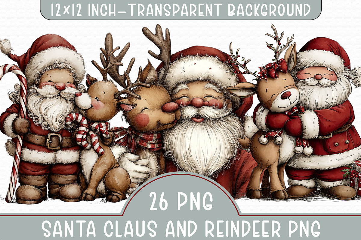 Santa Claus and Reindeer PNG, an Illustration by Libby Wishes (Photo 1 of 6)