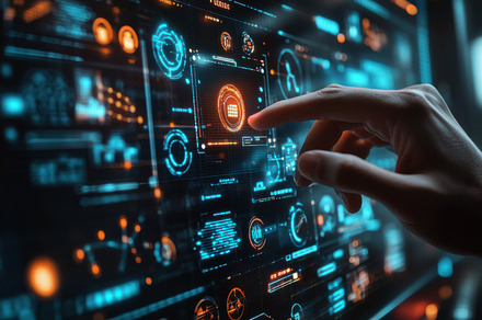 Hand interacting with futuristic dig, a Background Photo by Pixeness