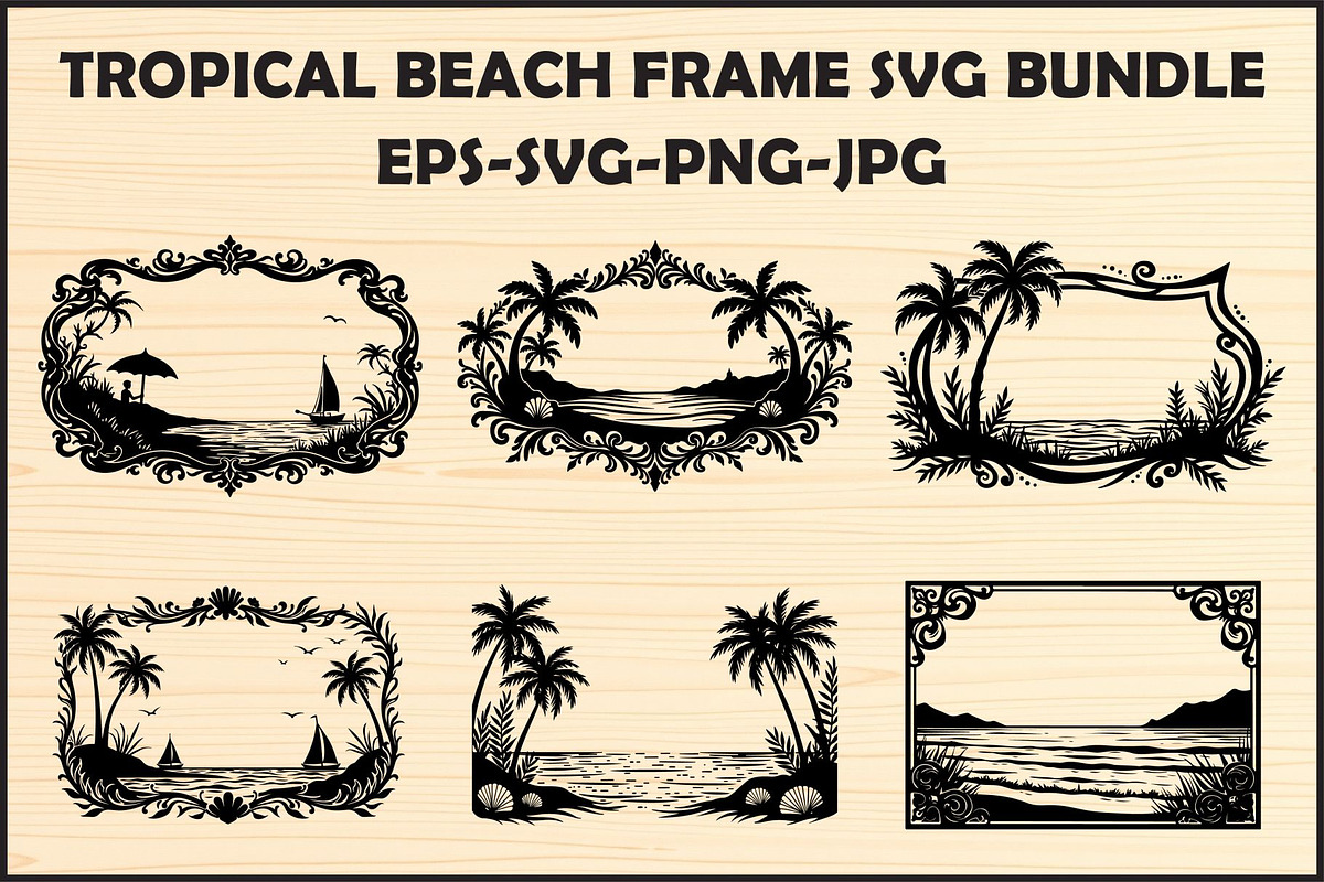 Palm Tree Beach Frame Set, an Object Graphic by jahid234 | Creative Market
