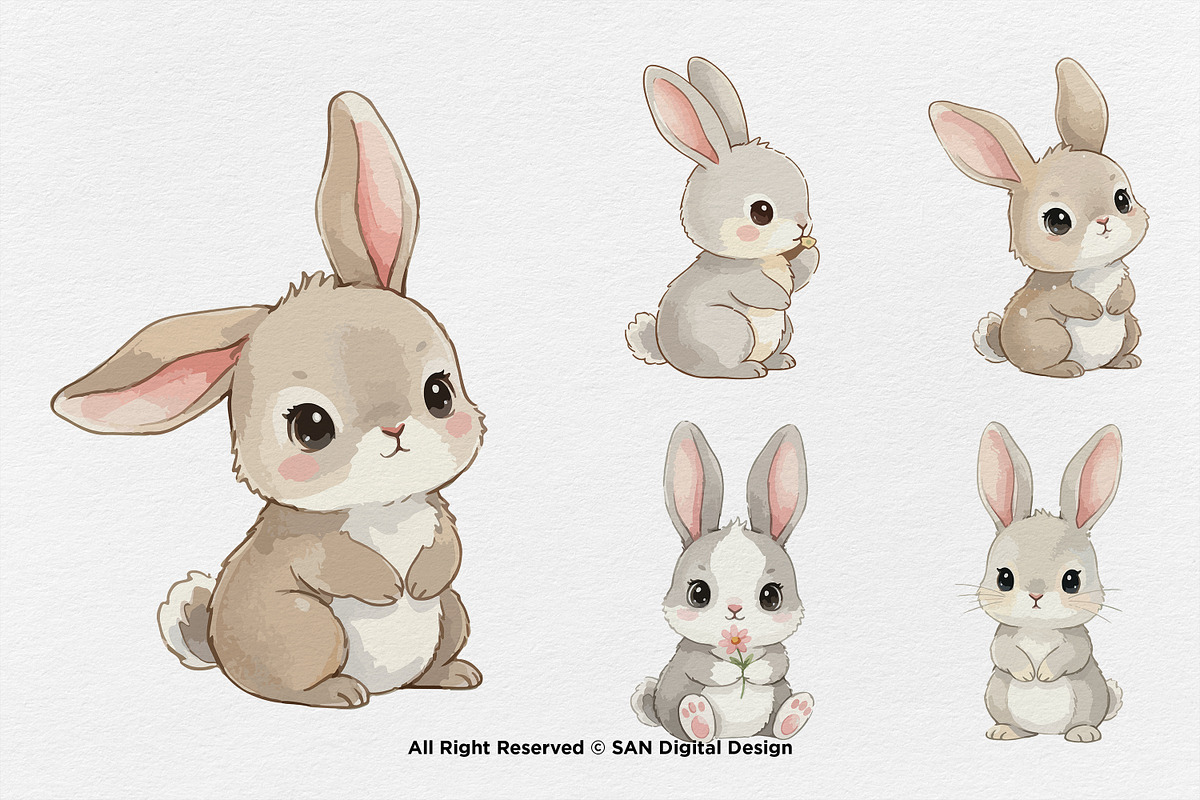 15 Bundle Watercolor Baby Rabbit, an Animal Illustration by Morspective (Photo 7 of 8)