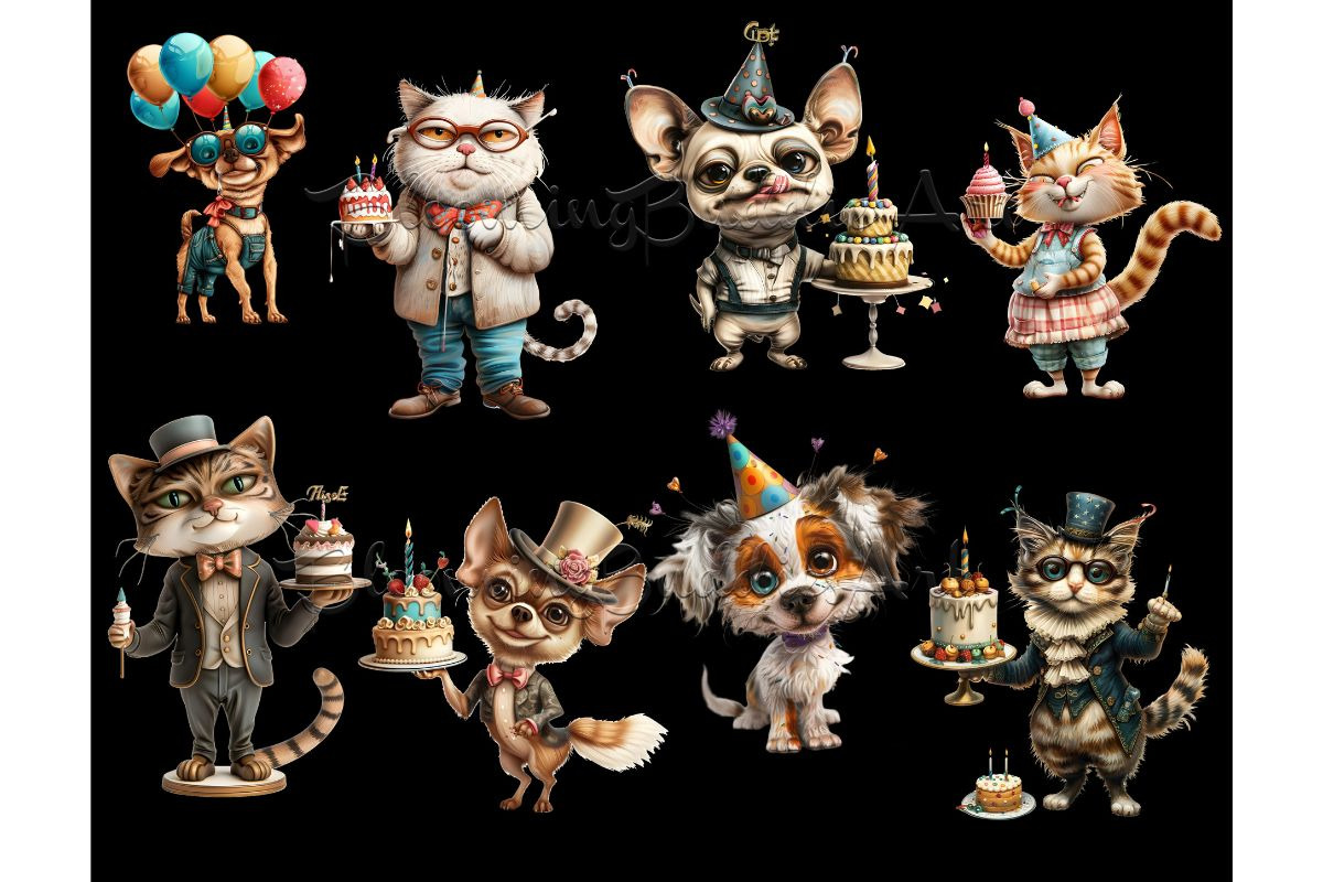 10 Whimsical Quirky Cat Dog Clipart, an Animal Illustration by Art Paradise Studios (Photo 3 of 6)