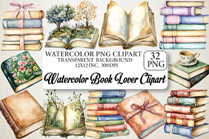 Watercolor Book Lover Clipart Bundle, an Illustration by DreamPrint404
