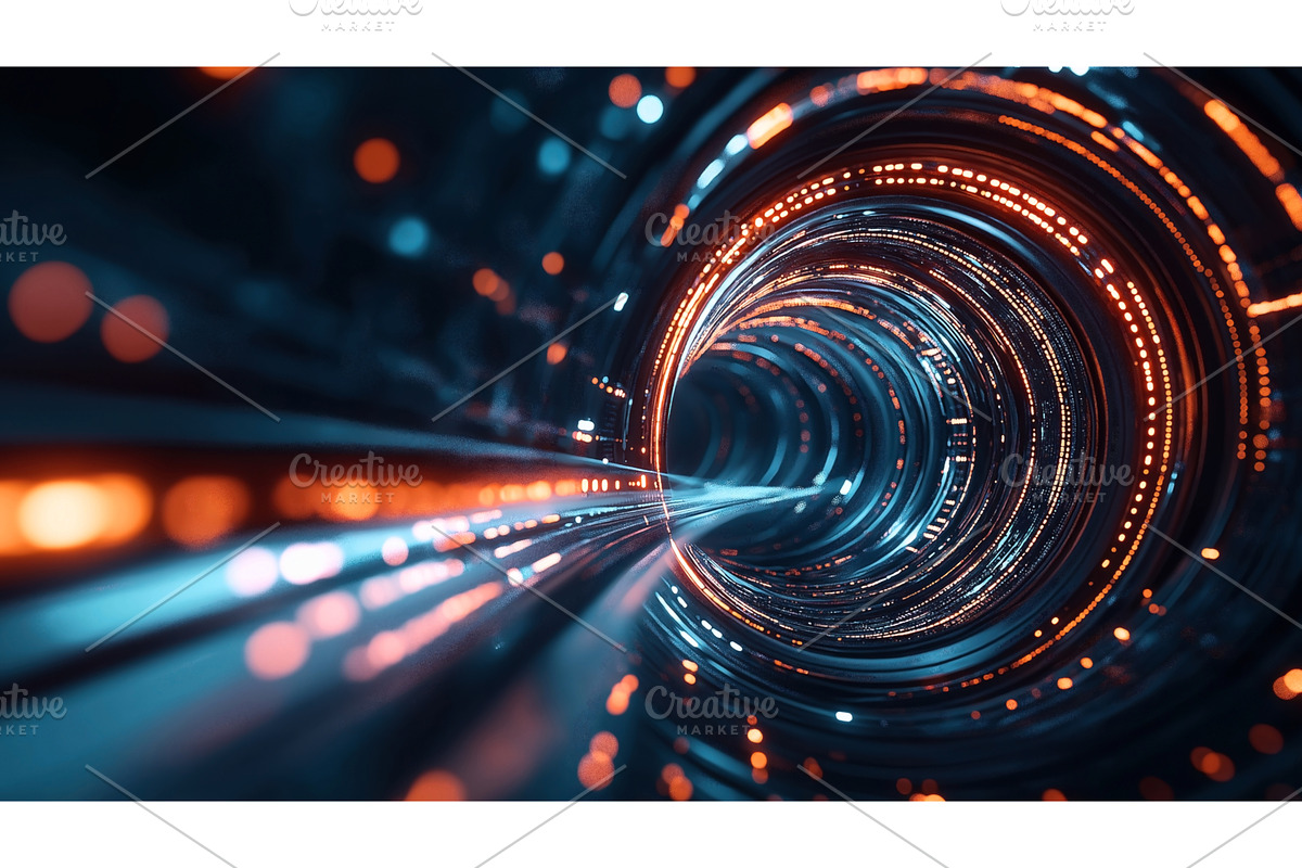 Futuristic tunnel with blue and, a Technology Illustration by Sergey Kotenev
