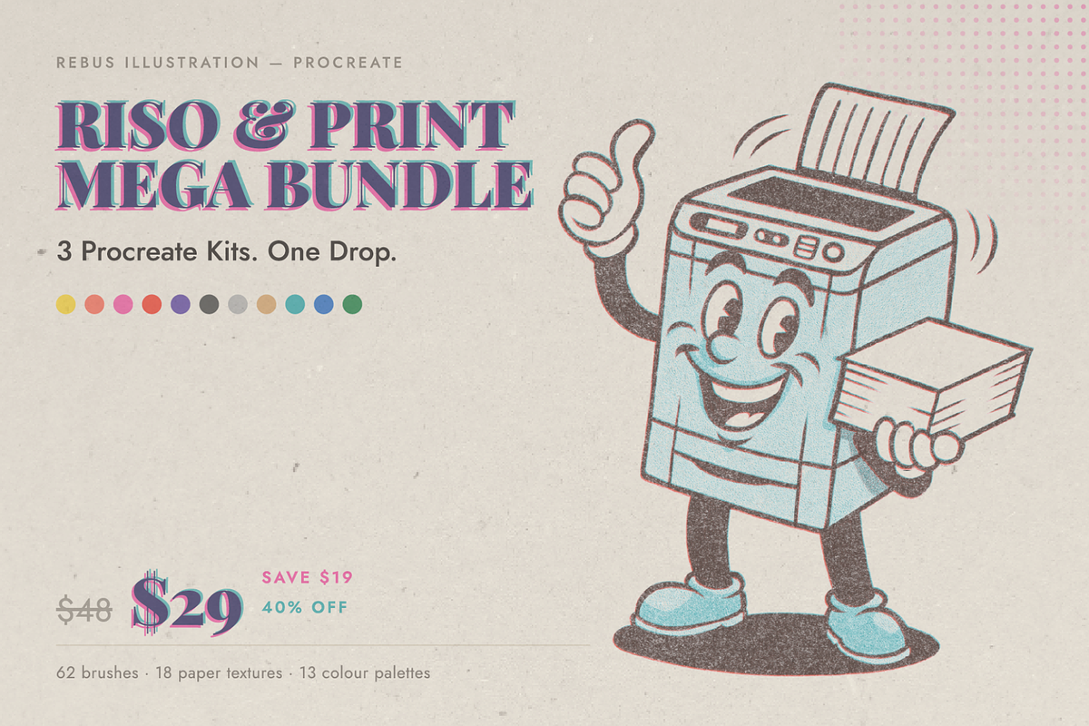 Riso & Print Mega Bundle, a Brush Add-On by Rebus Illustration (Photo 1 of 7)