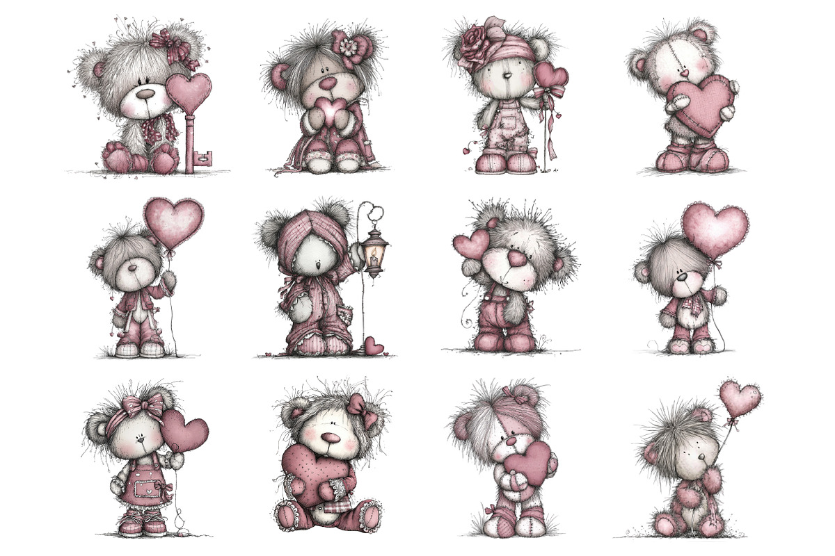 Whimsical Valentine Teddy Bear Clipa, an Illustration by Design Market (Photo 2 of 3)