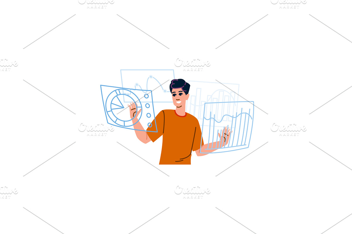 Businessman analyzing data on, a Technology Illustration by pikepicture