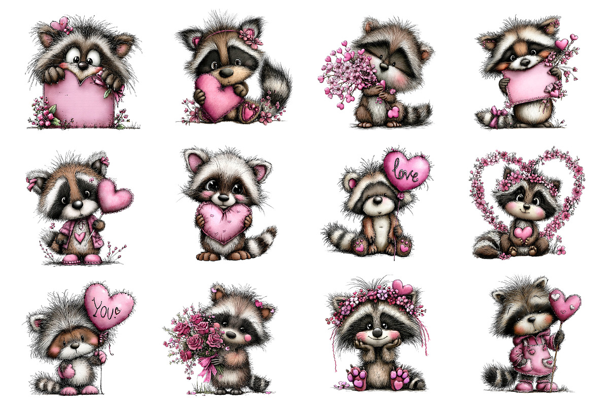 Valentine's Whimsical Raccoon Clipar, an Illustration by Dream Creation (Photo 3 of 5)