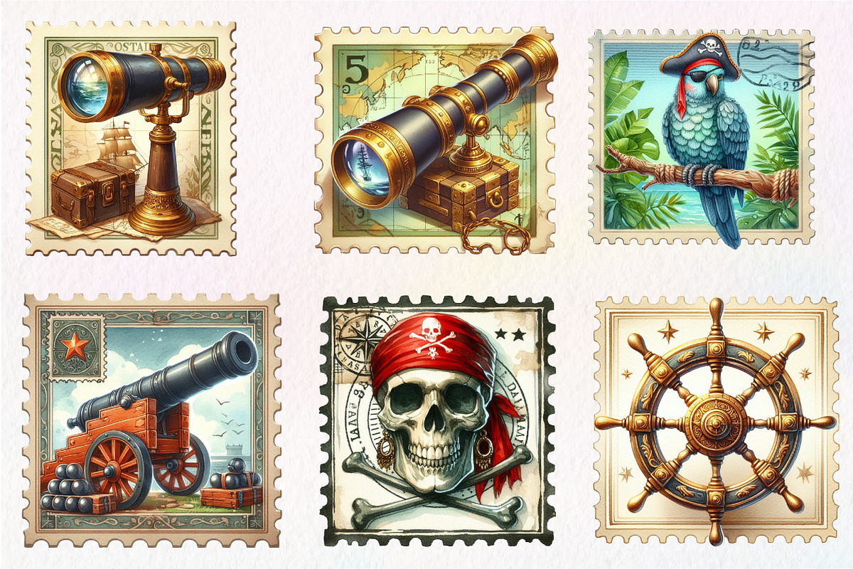 Nautical Pirates Postage Clipart, an Illustration by CreationArt (Photo 2 of 5)