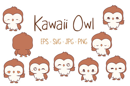 Kawaii Baby Owl Set Illustrations
