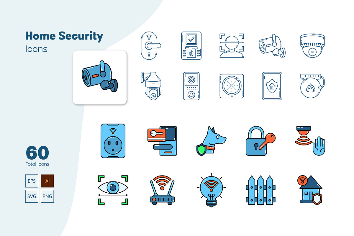 Home Security Icon Set, an Outline Icon by Salamahtype