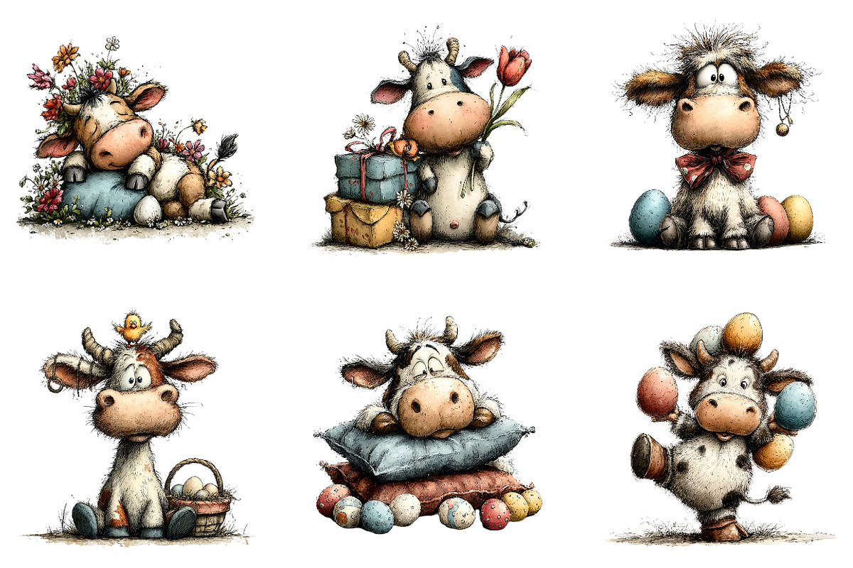 Whimsical Easter cow clipart, an Illustration by CreationArt (Photo 7 of 7)