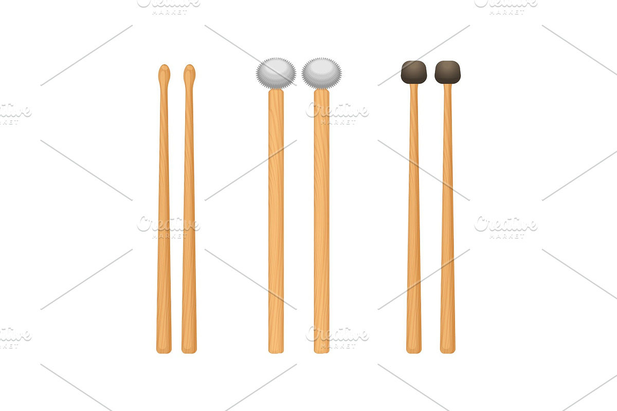 Profesional wooden drum sticks with rounded ends set, an Object Graphic by Shanvood art