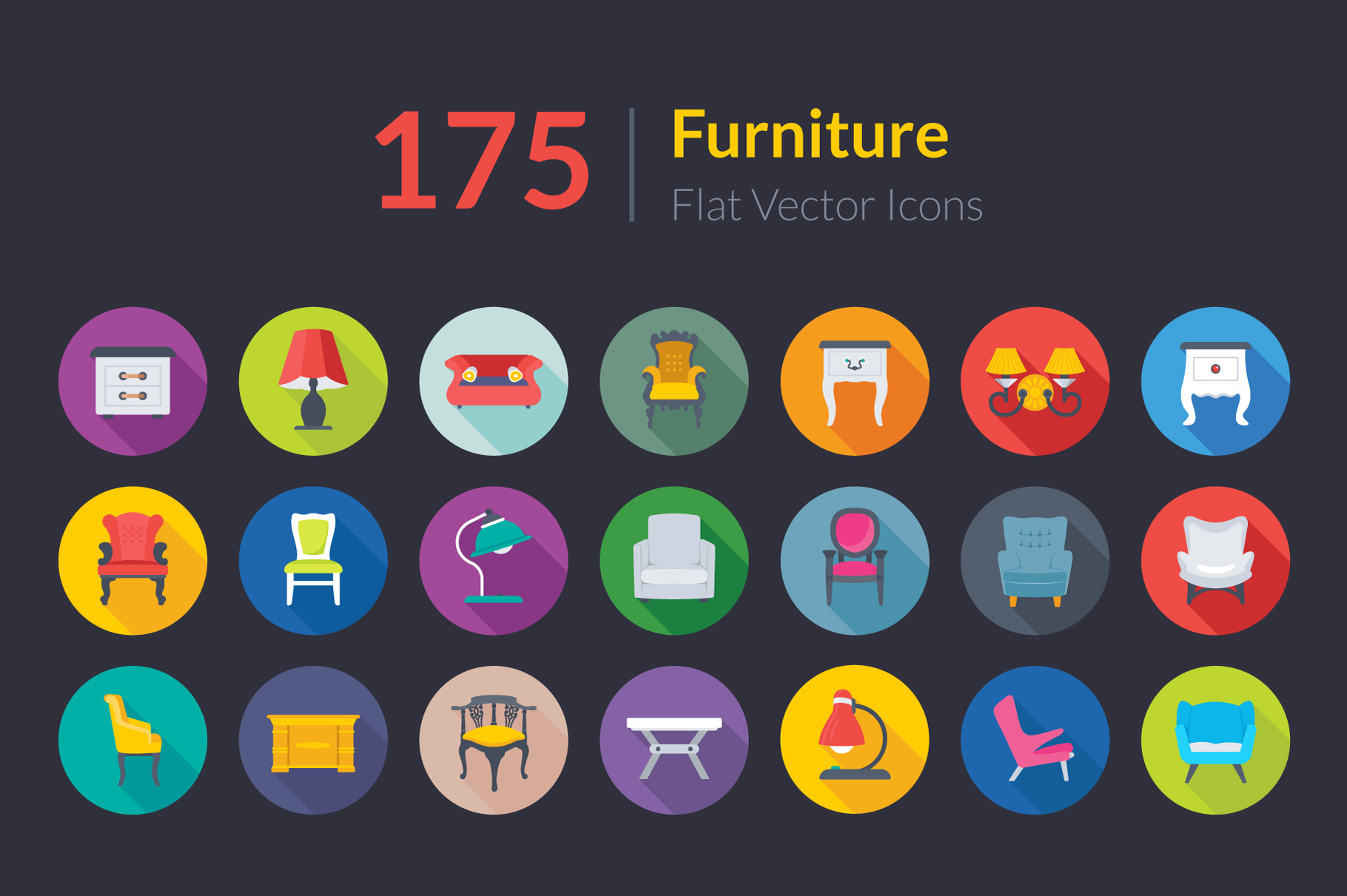 175 Flat Rounded Furniture Icons, an Emoji Icon by Creative Stall