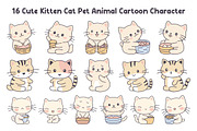 16 Cute Kitten Cat Cartoon Character, an Animal Illustration by jongcreative (Thumbnail 1 of 6)