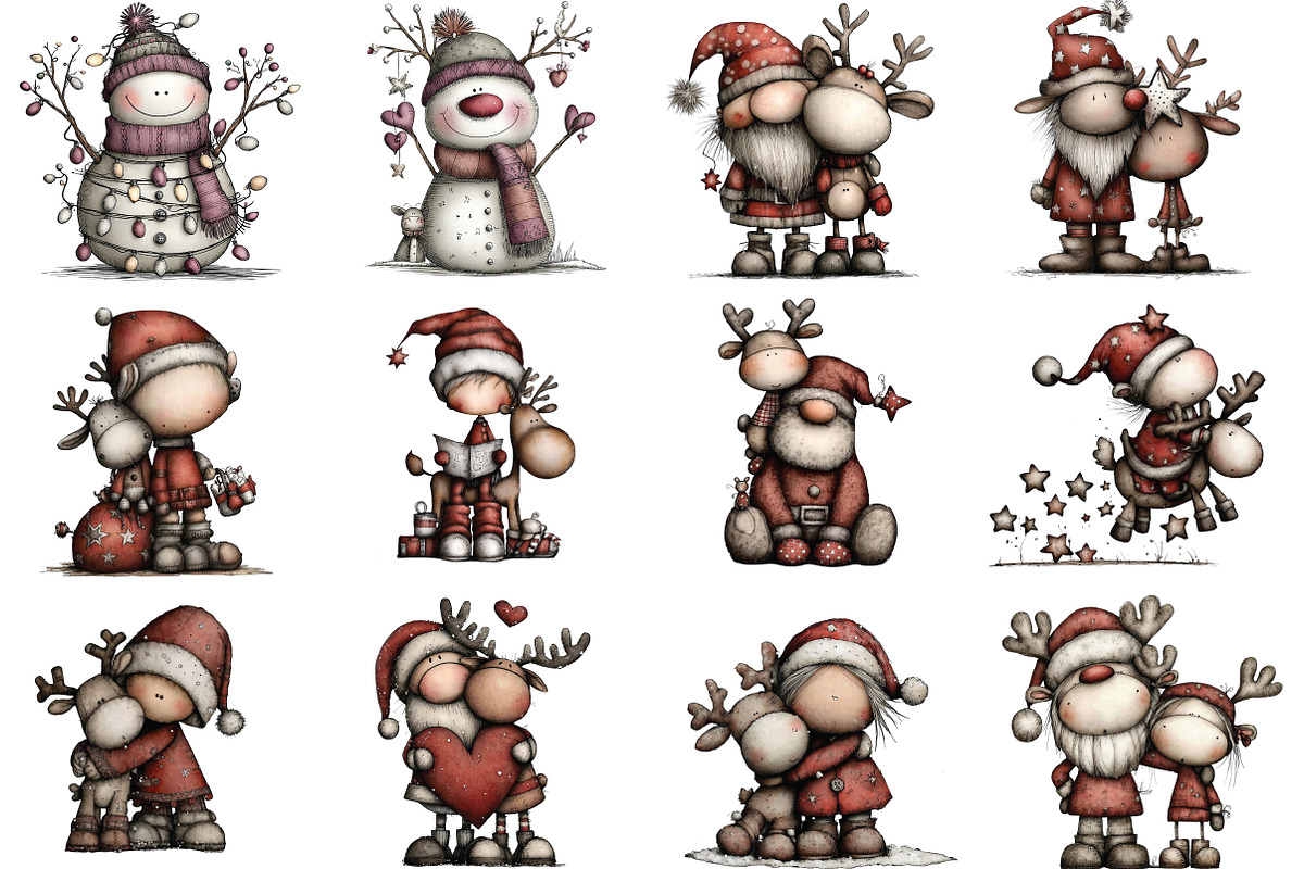 Whimsical Santa & Reindeer Clipart, an Illustration by CraftArtStudio (Photo 3 of 6)