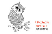 5 Decorative Cute Owls, an Animal Illustration by Elen-Lane (Thumbnail 3 of 5)