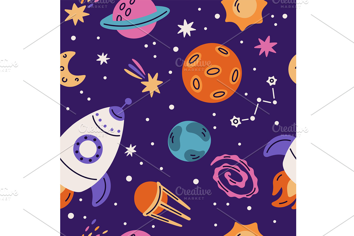 Space seamless pattern. Cartoon, a Texture Illustration by YummyBuum