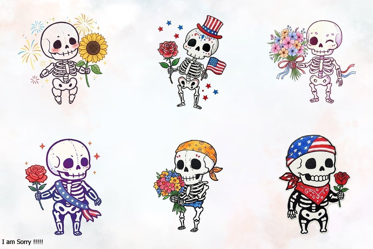 4th of July Skeleton Flower Clipart, a Seasonal Illustration by RobertsArt (Photo 3 of 4)