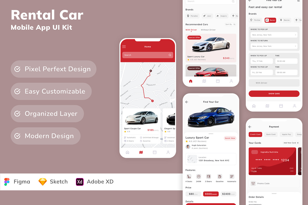 Rental Car Mobile App UI Kit, an UI Kit Template by Betush