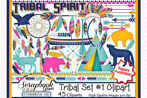 TRIBAL CLIPART, Set 1, 45 images