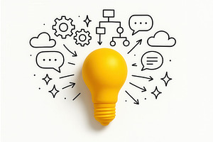 A yellow light bulb surrounded by, a Technology Illustration by Sergey Kotenev