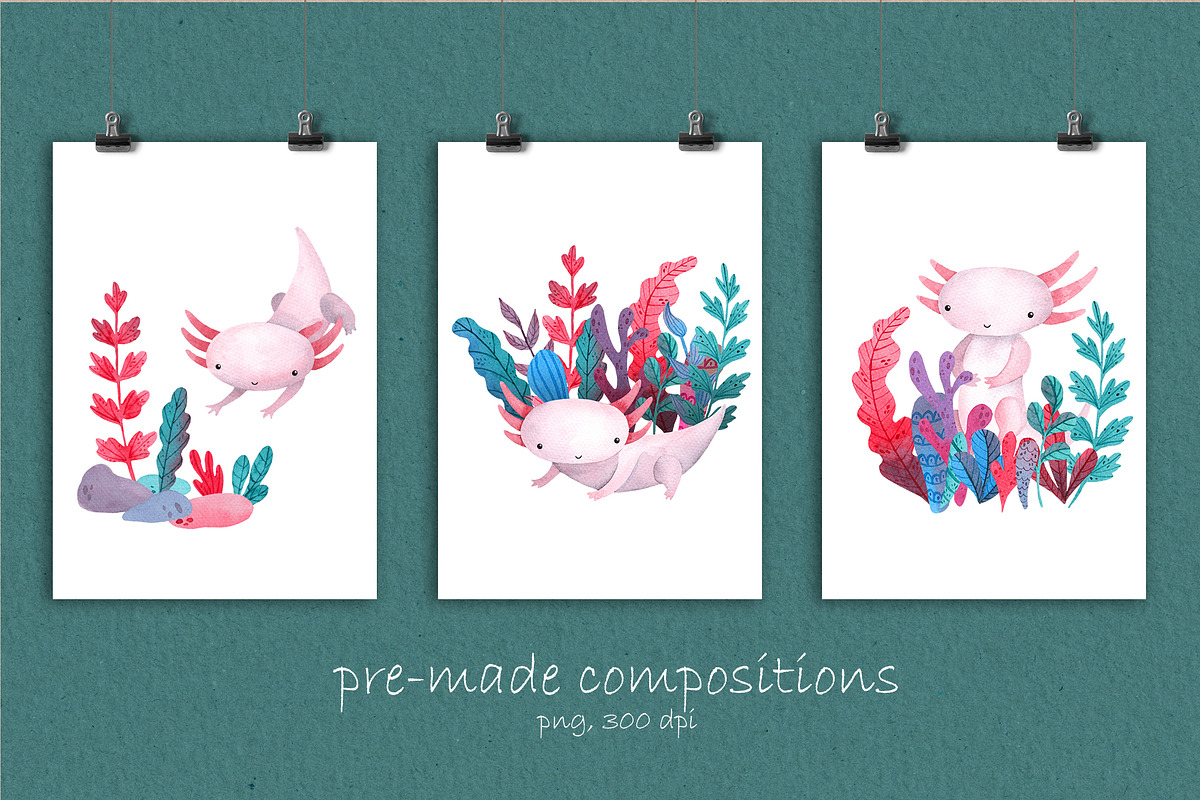 Cute Watercolor Pink Axolotl, an Animal Illustration by LukaJreym (Photo 4 of 9)