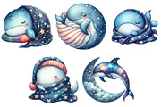 Cute Whale and Dolphin Clipart, an Illustration by Pixels.Craft (Thumbnail 8 of 9)