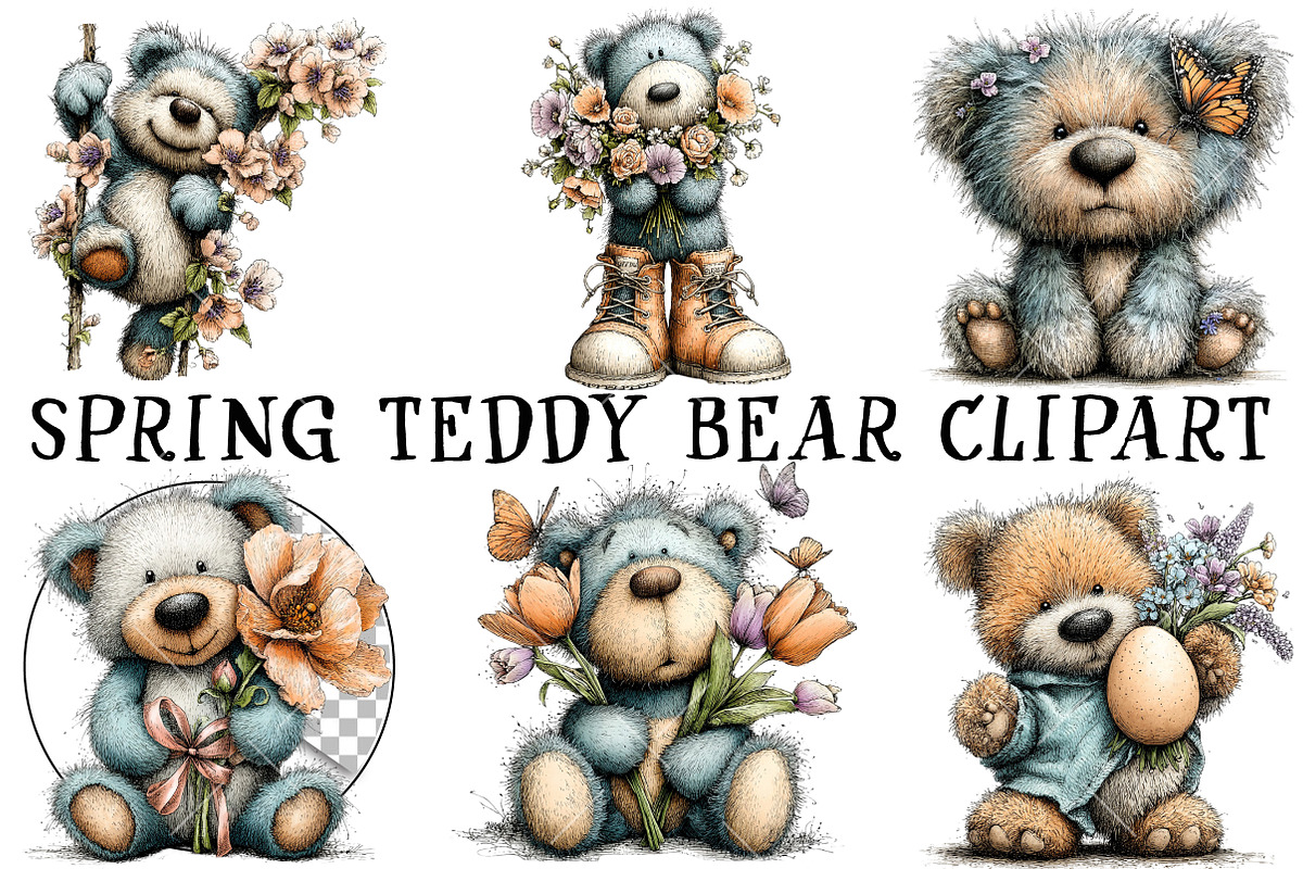 Icy Blue Spring Teddy Bear Clipart, an Illustration by OK Design (Photo 3 of 6)
